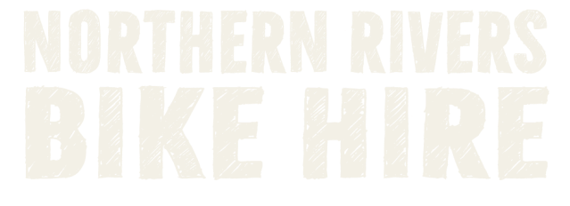 Text reads 'Northern Rivers Bike Hire' on a green background.